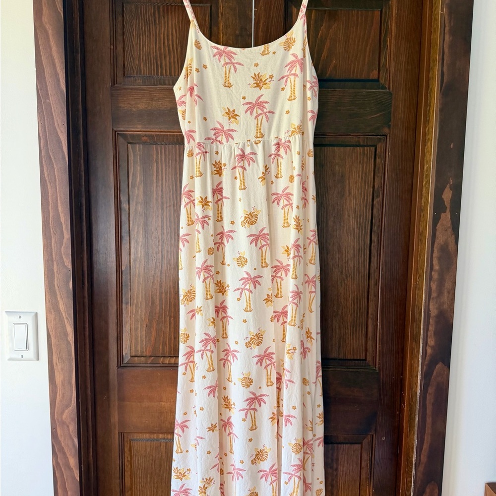 Cream Maxi Dress with Pink Palm Print